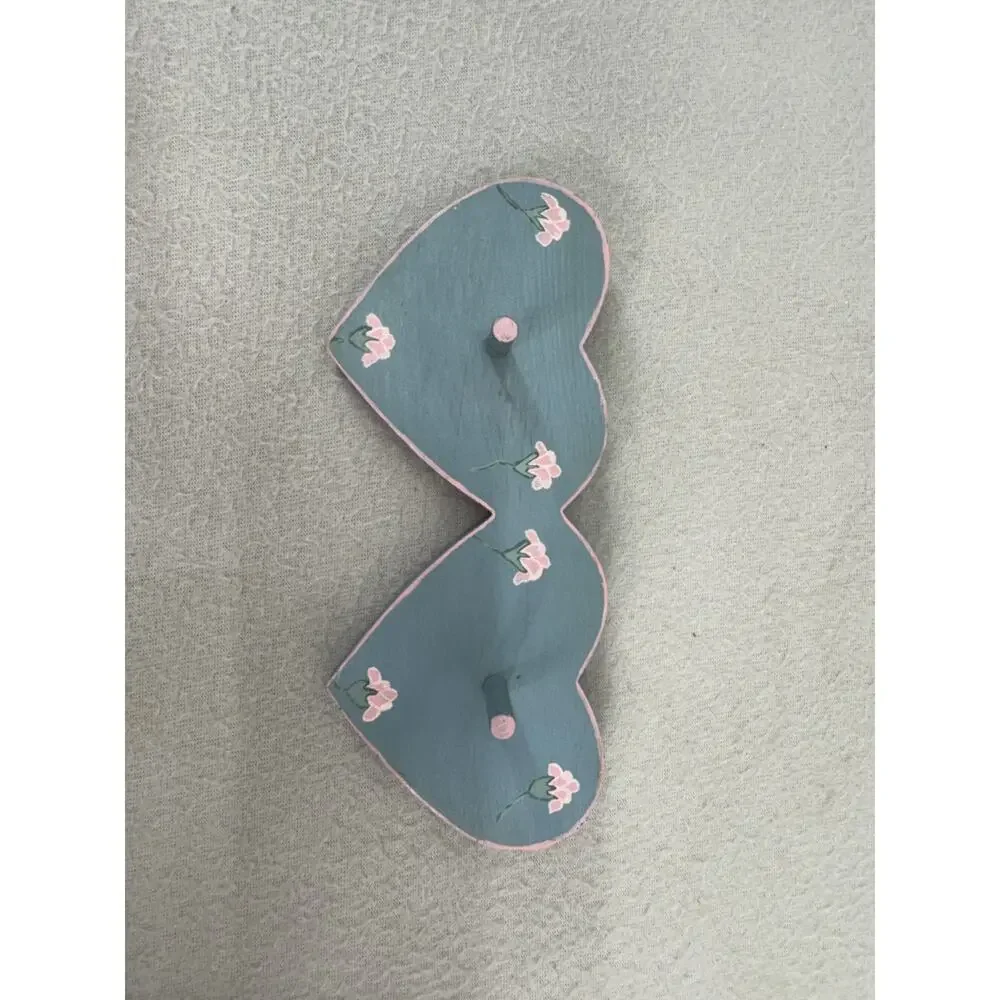 Handcrafted Wooden Heart Jewelry Key Holder Wall Hanger Blue Pink Decor Nursery